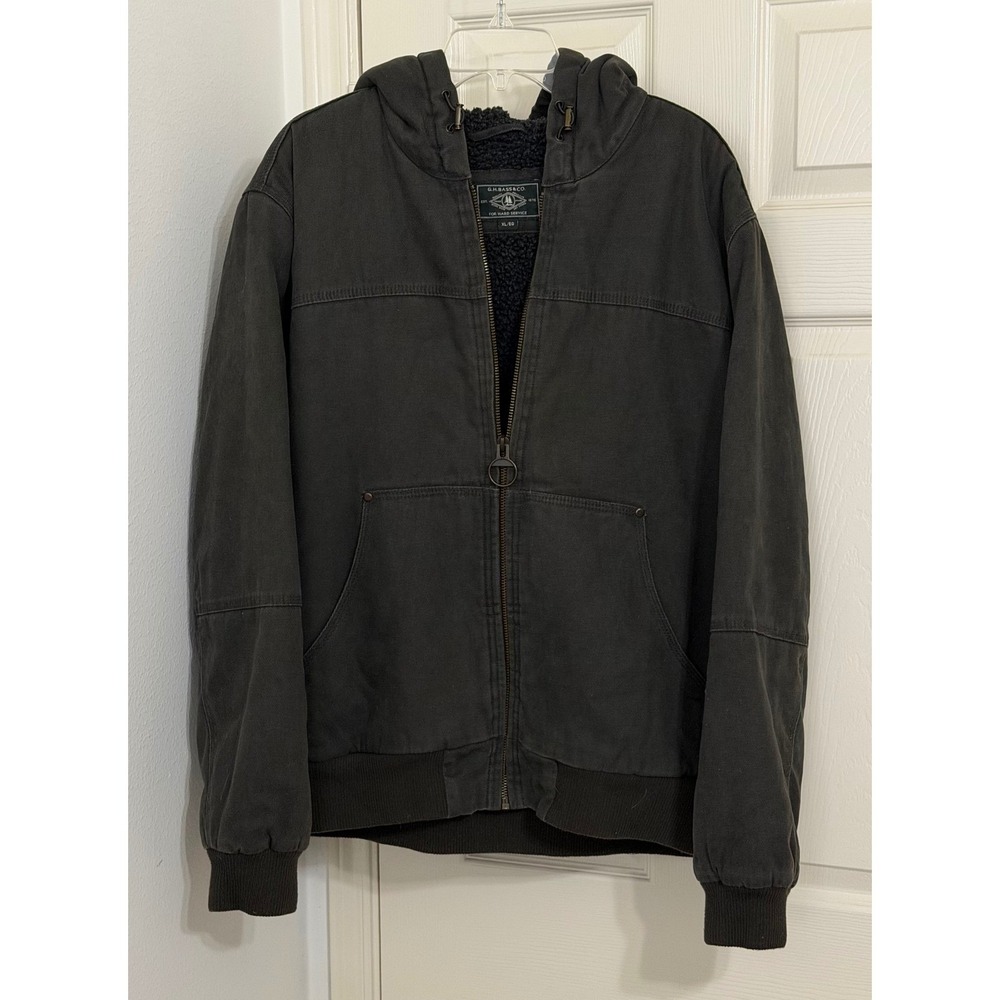 GH Bass & Co Mens sz XL Canvas Sherpa Lined Hooded Workwear Jacket Olive Green‎